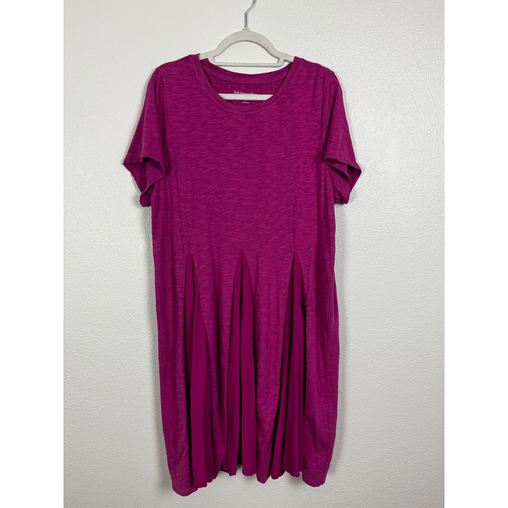 Soft Surroundings Dress Womens 1X Magenta Slub Knit Godet Pleated Tunic Boho